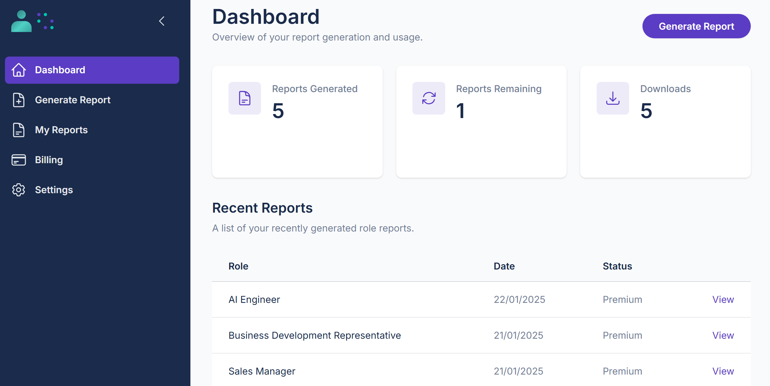 ProfilelyAI Dashboard Preview